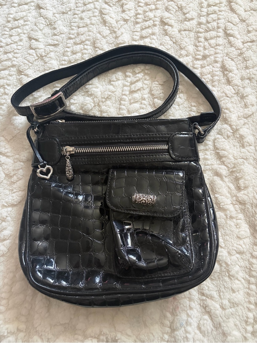 Brighton Black Croc-Embossed Crossbody Bag
